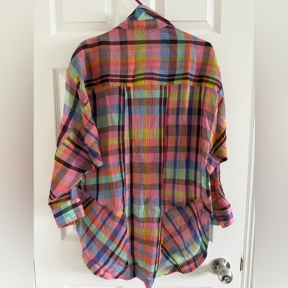 NWT Pilcro XXS/XS Long-Sleeve Mixed Madras Plaid Oversized Buttondown Shirt - Picture 14 of 15